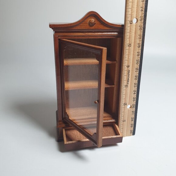 Vintage Miniature Dollhouse Wooden Display Cabinet Bookshelf Window Door Drawer - Picture 2 of 5